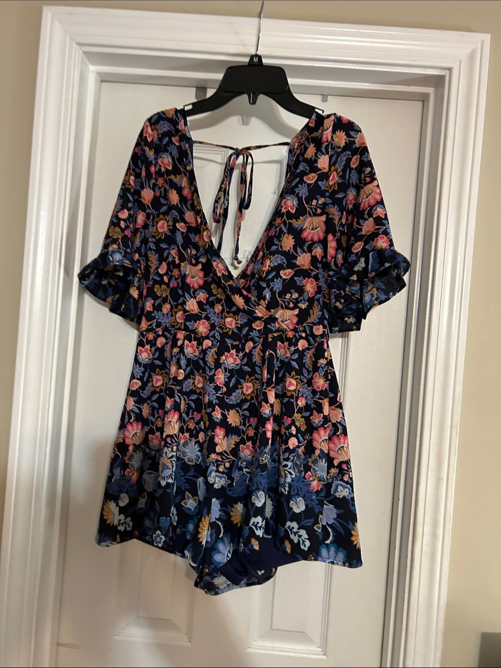 Blue Rain Navy Floral V-Neck Tunic with Pink & Peach Blooms